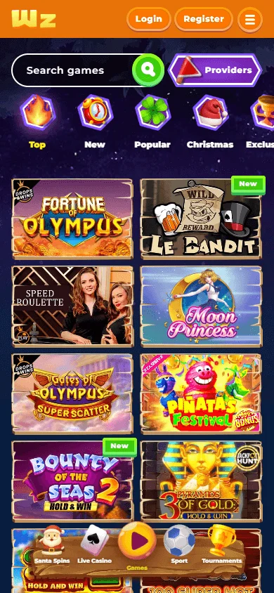 Wazamba Casino games interface on a mobile device