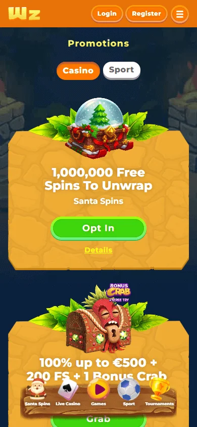 Wazamba Casino promotions interface on a mobile device